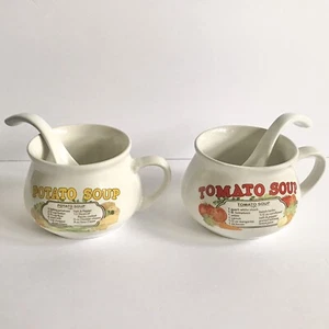 Dat’l Do It 2 Porcelain Soup Mugs Tureens Bowls Potato Tomato with Ladles - Picture 1 of 11