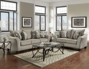 Camero Fabric Pillowback 2-Piece Living Room Set, Sofa and Loveseat, Gray - Picture 1 of 9