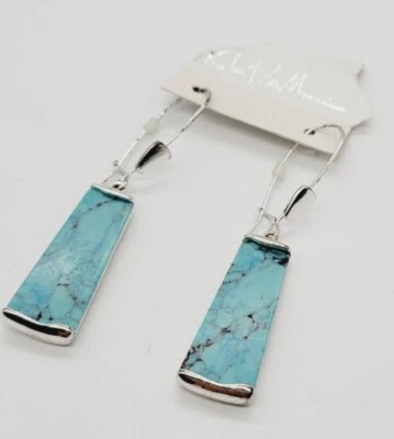 Robert Lee Morris RLM SOHO Dyed Stone Turquoise Silver Tone Long Earrings 3 in - Image 1 of 4