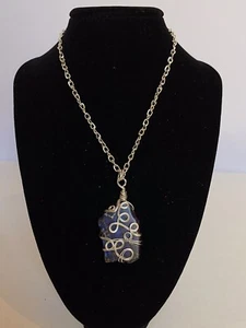 Wire Wrapped Colored Turqoise Pendant Hand Made On 22 Inch Sterling Silver Chain - Picture 1 of 5