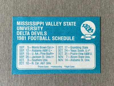 Jerry Rice 1er año CFB 1981 MISSISSIPPI VALLEY ST calendario estatal de fútbol americano universitario Foto 1 de 2