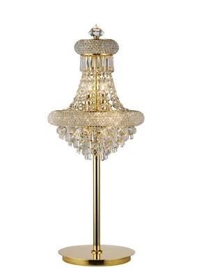 Crystal Table Lamp Gold 5 Light Large Curved Round spheres hexagonal drops - Image 1 of 4
