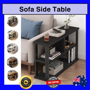 Icon Wood and Steel Sofa Side Bedside Table with Shelves Black White Oak Grey AU - Picture 1 of 32