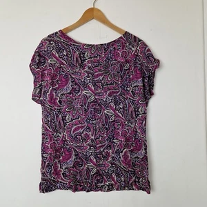 Next Purple Paisley Cap Sleeved T-Shirt BNWT RRP £22 UK Size 12 - Picture 1 of 7