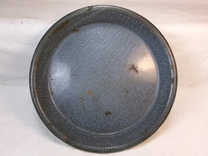 Vintage rustikale grau gesprenkelte Granitgeschirr Emaillegeschirr Kuchenform - Bild 1 von 4