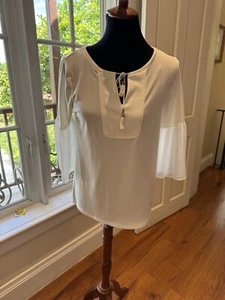 Ellen Tracy White Blouse Bell Sleeves Size S - Picture 1 of 3