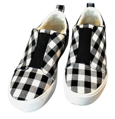 Zapatos de tenis para mujer Isaac Mizrahi sin cordones blancos y negros guinga talla 7 Foto 1 de 4