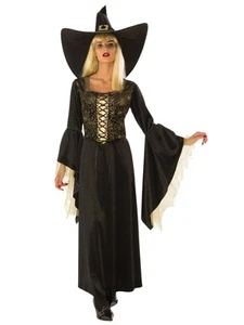 Ladies Witch Golden Web Costume Dress Halloween Spooky Adult Fancy Dress Outfit - Picture 1 of 4