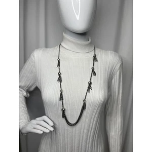 LOFT Ann Taylor gunmetal gray faux charcoal gray pearls signed costume jewelry - Picture 1 of 14