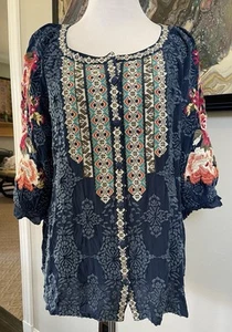 Blusa Sundance Ballets Melodía Bordada Talla M Manga 3/4 Boho Floral Geométrica - Imagen 1 de 23