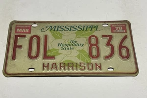 Vintage 1978 Mississippi “Harrison County” License Plate ~ Tag # FOL 836 - Picture 1 of 2