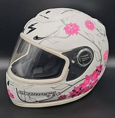 Scorpion EXO-700 Full Face Motorcycle Helmet Black Dahlia-White & Pink Sz Medium - Image 1 of 4