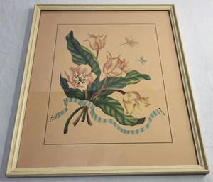 Floral Wall Art Framed Print Butterflies Pink Yellow Cottagecore Granny Vintage - Picture 1 of 8