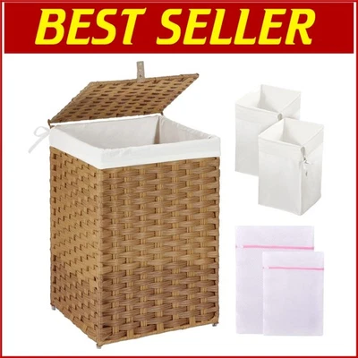 Stylish Collapsible Laundry Basket with Lid & Mesh Bags - 60L Capacity - Image 1 of 4