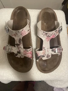 Birkenstock Papillio Gizeh Floral Print Toe Post Sandals Womens 9 Pinks - Picture 1 of 10