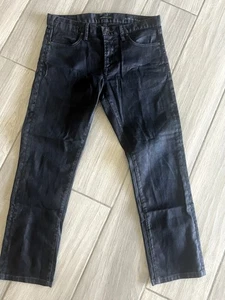 Pantalones de mezclilla John Varvatos Bowery ajustados rectos elásticos lavado oscuro para hombre 33x27 33W 27 - Imagen 1 de 9