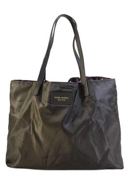 Bolso de Mano Henri Bendel Mujer Dos Asas Nylon Satinado Reversible Marrón Púrpura Foto 1 de 4