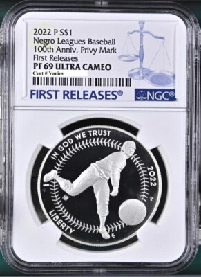 2022 p negro leagues baseball proof silver dollar 100th privy ngc pf69 uc fr - Image 1 of 4