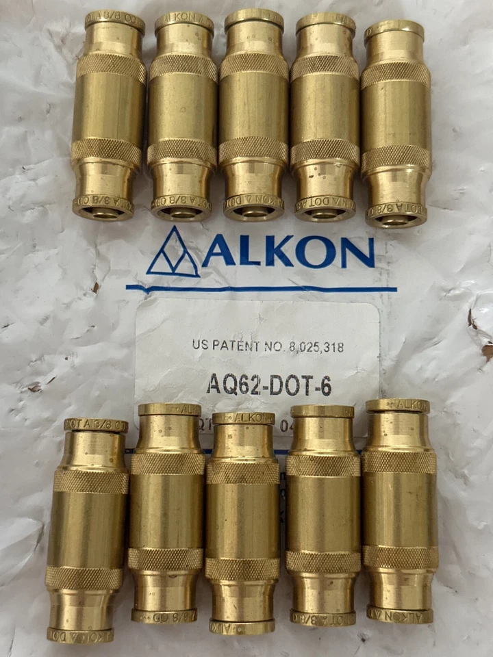 10x Brass Push-To-Connect 3/8" Straight Union DOT Nylon Tube Air Brake Fitting - Image 1 of 1