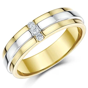 9ct Two Coloured Gold Ring Diamond Wedding Band 5mm 6mm - Picture 1 of 6