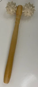 Vintage Rolling Rubber Massage Ball Back Massager Wooden Handle - Picture 1 of 6