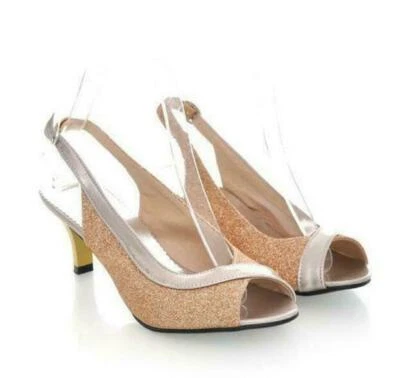 Mujeres Verano Zapatos Sandalia Zapatos Punta abierta Gatito Tacón Hebilla Bombas Todas las Tallas Foto 1 de 4