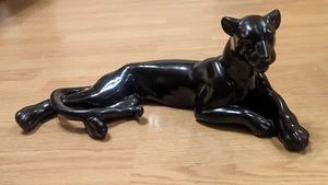 Amers Black Ceramic Lounging Panther Vintage Wild Cat Figurine *READ - Picture 1 of 14