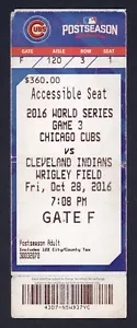 2016 World Series Game 3 Full Ticket Wrigley Field Chicago Cubs Cleveland Indian - Picture 1 of 2