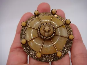 DE COLECCIÓN FIRMADO JAN MICHAELS SAN FRANCISCO BROCHE GRANDE DE LATÓN ÁGATA PIEDRA PATRIMONIO - Imagen 1 de 9