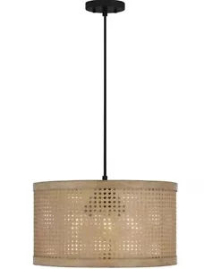 Magnolia 3-Light Pendant Light 18” Dia Matte Black and Natural Wood Shade - Picture 1 of 11
