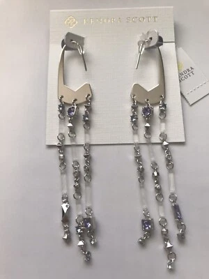 NWT Kendra Scott Silvertone Lilac Mix CORZA Long Fringe Statement Earrings  - Image 1 of 4