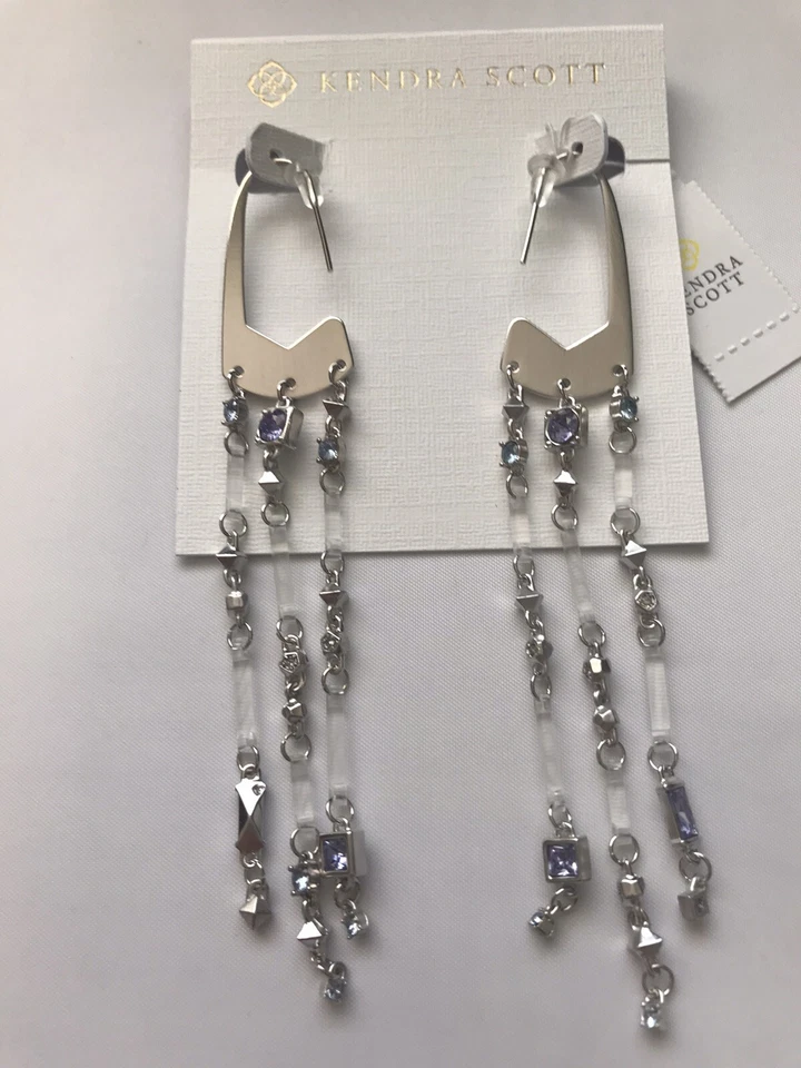 Kendra Scott Silvertone Lilac Mix Corza Long Fringe Statement Earrings