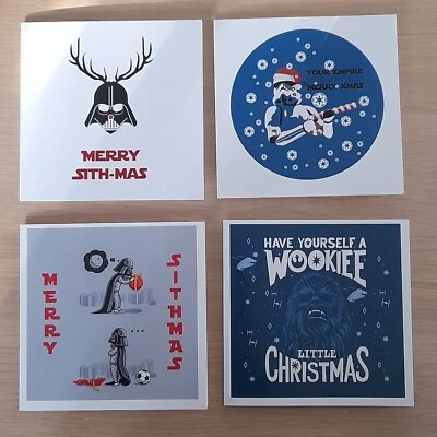 PAQUETE DE 4 TARJETAS DE NAVIDAD STAR WARS, DARTH VADER, STORMTROOPER, WOOKIE, CHEWBACCA Foto 1 de 4