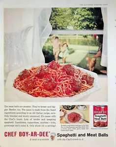 Bolas de espaguetis y carne Chef Boy-ar-dee 1960 vintage años 60 anuncio impreso comida italiana - Imagen 1 de 1