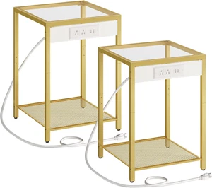 Side Table with Charging Station, Set of 2 End Tables with USB Ports, Nightstand - Picture 1 of 9