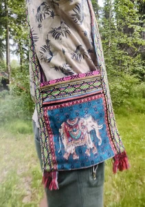 Bolso de Hombro Hecho a Mano Hilltribe Elephante de Tailandia, Tapiz Hippie Amante - Imagen 1 de 33