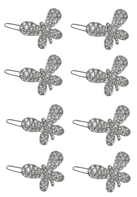 Set of 8 Small Butterfly Hair Clips Rhinestone Snap Clip Barrettes U1747-8 - Image 1 of 3