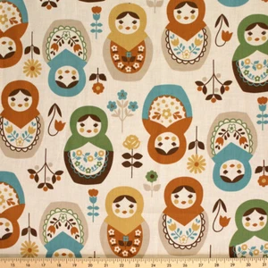 31" X 21" Nesting Doll Matryoshka Babushka Flower Fabric Cotton Blue Green Brown - Picture 1 of 1