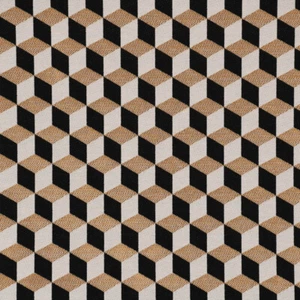 Dekostoff Jacquard Metallic Cube Geometric Würfel schwarz gold ecru 1,4m Breite - Bild 1 von 9
