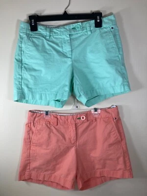 Tommy Hilfiger (2) Par de Pantalones Cortos Mujer Verde Menta y Algodón Melocotón TALLA 4 USADOS EN EXCELENTE ESTADO Foto 1 de 4
