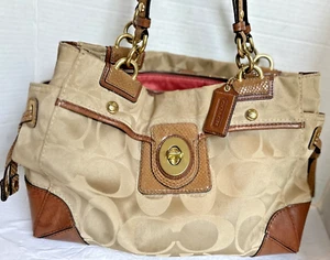 Coach Peyton Satchel Khaki Jacquard Leather Trim Carryall 14528 Satchel Handbag - Picture 1 of 10