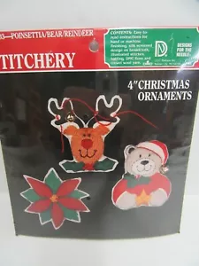 Disegni per Ago Crewel Kit Ricamo Poinsettia Orso Renna Ornamenti 4" - Foto 1 di 2