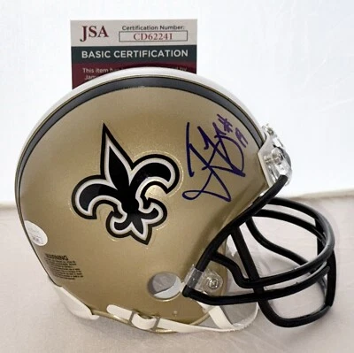 Ted Ginn Jr. 签名新奥尔良圣徒迷你头盔亲笔签名 JSA — 第 1/2 张图片