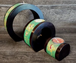 3 decorative wood votive candle holder bohemian, stackable - Picture 1 of 5