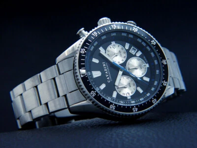 CAVADINI Herrenuhr Chronograph Edelstahl 10 Bar Schwarz Lünette drehbar CV-2015B - Bild 1 von 2