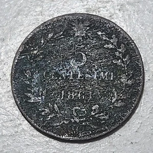 ITALY 🇮🇹 FIVE CENTESIMI COIN 1861 M (MILAN MINT / KING VITTORIO EMANUELE II) - Picture 1 of 2