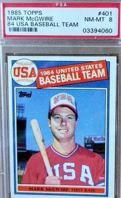 Topps Set-Break #401 1985 Mark Mcgwire 1984 equipo de béisbol de Estados Unidos PSA 8 casi nuevo-como nuevo Foto 1 de 4