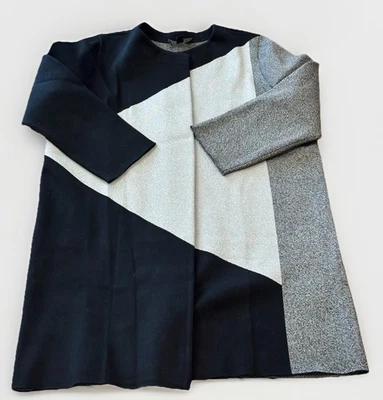 Chaqueta Cárdigan Ann Taylor Mujer L Colorblock Largo Abierto Negro Gris Carrera Foto 1 de 4