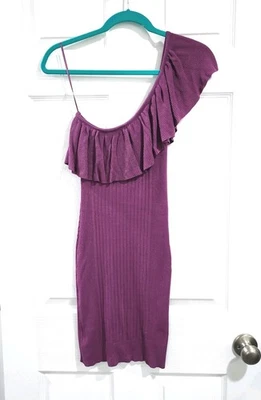 Arden B S Small Womens Purple Ribbed One Shoulder Mini Dress - Image 1 of 4