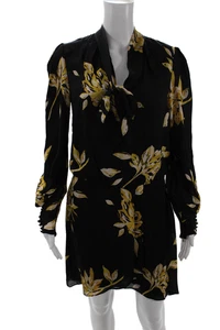 Joie Womens Round Neck Long Sleeve Floral Short Dress Black Size 04 - Picture 1 of 7